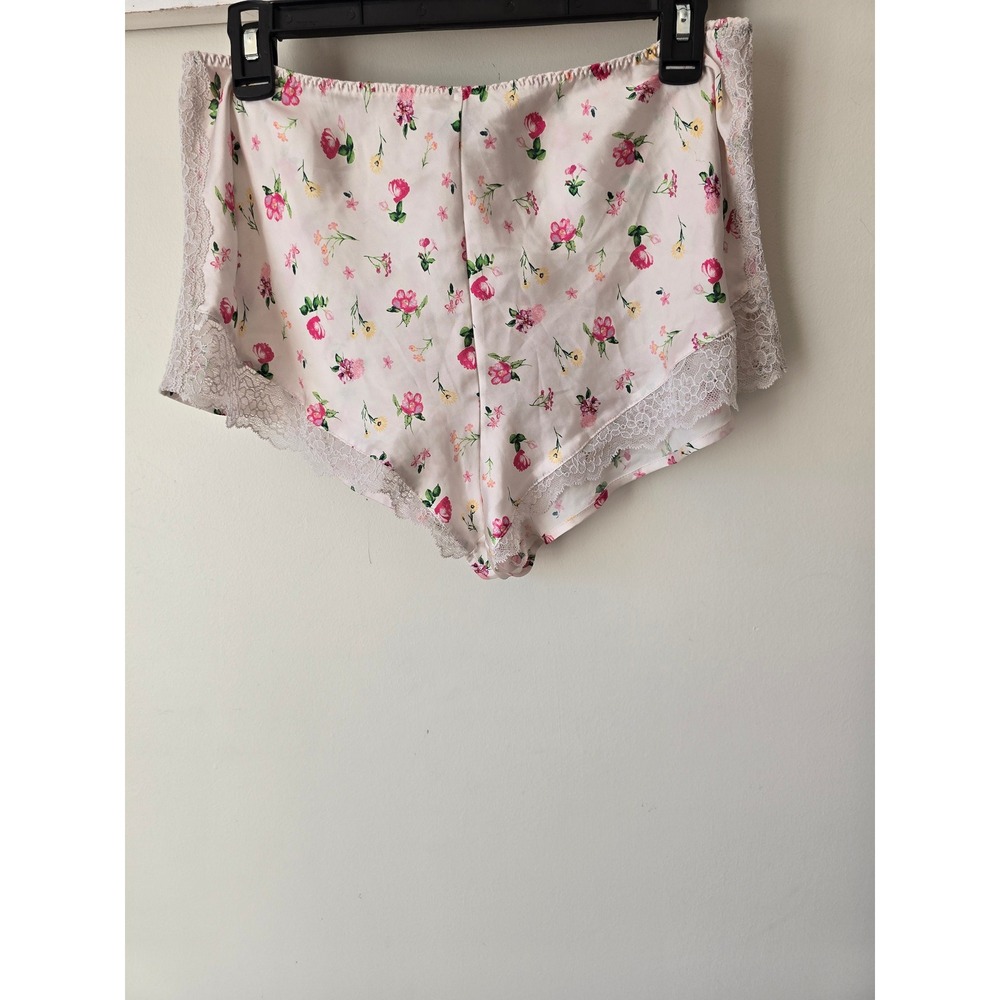 Victorias Secret Pink Floral Satin Lace Trim Tap Shorts Pajama Bottoms Medium